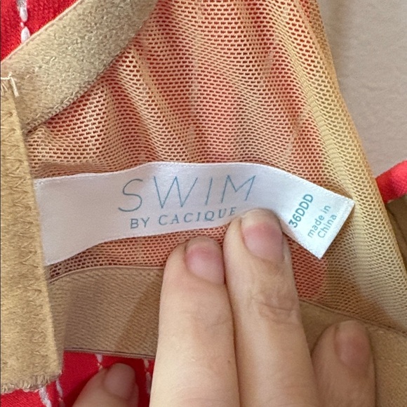 Cacique Red/Melon color Polka Dot Swimsuit top Size 36 DDD - Picture 4 of 7